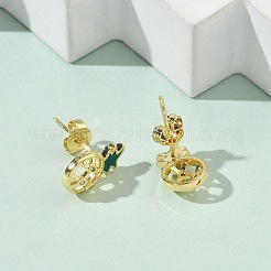 真鍮マイクロパヴェキュービックジルコニアスタッドピアス  エナメル  長持ちメッキ  カドミウムフリー＆鉛フリー  18KGP本金メッキ  パイナップル  12x7mm&nbsp;EJEW-F383-02G-01