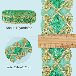 エスニック風刺繍ポリコットンリボン  ガーゼとスパンコール付き  ジャカードリボン  チロリアンリボン  服飾材料  菱形模様  ライムグリーン  2-1/2インチ（62mm）&nbsp;OCOR-WH0066-34C