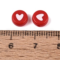 不透明なアクリルビーズ  フラットラウンド＆ハート  クリムゾン  7x3.5~4mm  穴：1.5mm  約3570個/500g&nbsp;AC-N167-03A