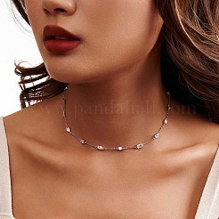 925スターリングシルバーペンダントネックレス  マイクロパヴェ 5a キュービックジルコニア リンクネックレス  プラチナメッキ  13.98インチ（35.5cm）&nbsp;NJEW-L116-02P