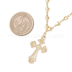 合金クロスペンダント真鍮ハートリンクチェーンネックレス（女性用）  ゴールドカラー  16.06インチ（40.8cm）&nbsp;NJEW-JN05617