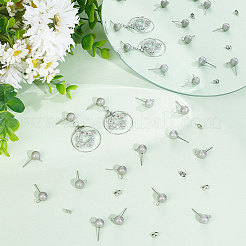 304ステンレススチールスタッドピアス金具50個  ボール スタッド イヤリング ファインディング ポスト、イヤー ナットと水平ループ付き  テクスチャ  ラウンド  ステンレス鋼色  12x8mm  穴：2.7mm  ピン：0.7mm&nbsp;STAS-UN0044-57