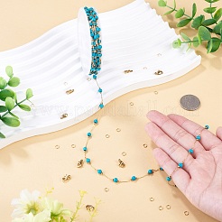 2.5M Handmade Synthetic Turquoise Beads & 316 Stainless Steel Round Link Chains&nbsp;DIY-TA0016-15B-G
