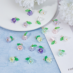 アクリルペンダント  真鍮のループを有します  花  ミックスカラー  13mm  穴：2.2mm  96個/セット&nbsp;PALLOY-FH00041