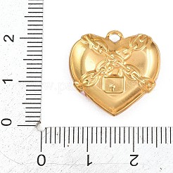 バレンタインデー 304ステンレススチールエナメルペンダント  チェーンとロックのチャームが付いたハート  ゴールドカラー  ピンク  20x20x3mm  穴：1.6mm&nbsp;STAS-E524-06A-G