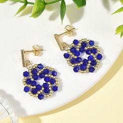 花のガラスビーズブラブラピアス  真鍮シードビーズと304ステンレススチールを使用した女性用スタッドピアス  ゴールドカラー  ミックスカラー  33x22mm&nbsp;EJEW-MZ00776