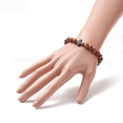 Natural Wood & Synthetic Turquoise Beaded Stretch Bracelet for Men Women&nbsp;BJEW-JB09291