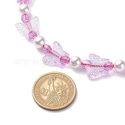 アクリル バタフライ & プラスチック パール編みビーズ ネックレス 女性用  プラム  内径：4.57~5.65インチ（11.6~14.35cm）&nbsp;NJEW-JN04053
