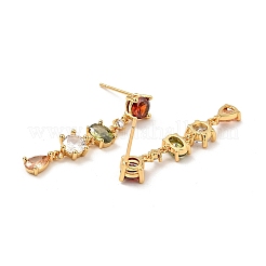 Colorful Cubic Zirconia Chain Dangle Stud Earrings&nbsp;EJEW-G297-10G