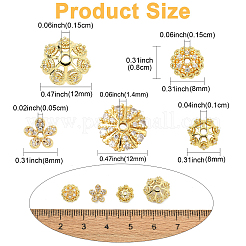 10Pcs 5 Styles Rack Plating Flower Brass Micro Pave Clear Cubic Zirconia Bead Caps&nbsp;KK-CJ0002-73