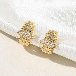 C-Shaped with Oval Brass Micro Pave Clear Cubic Zirconia Cuff Earrings&nbsp;EJEW-L316-01G-09