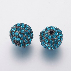 合金ラインストーンビーズ  グレードA  ラウンド  ガンメタ色  アクアマリン  10mm  穴：2mm&nbsp;RB-A034-10mm-A03B