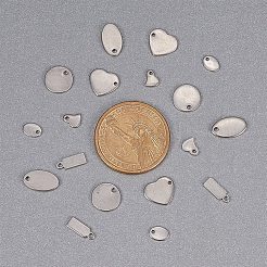 304 ステンレススチール スタンピング ブランク タグ ペンダント セット  ステンレス鋼色  10~14x7~14x0.6~1.5mm  穴：1~2mm&nbsp;STAS-PH0007-01