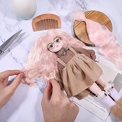 人工ウール人形ウィッグ  DIYの女の子のためのbjdメイキングアクセサリー  ピンク  270x55x7mm&nbsp;AJEW-WH0609-186B