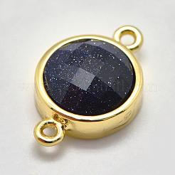 ジェムストーンリンクコネクター  真鍮パーツ  フラットラウンド  多面カット  ゴールドカラー  19x12x5.5mm  穴：1mm&nbsp;G-P320-07