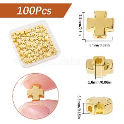 100個の合金ビーズ  小さな十字架  ゴールドカラー  7.5x8x3.8mm  穴：1.6mm&nbsp;FIND-SP0003-43G