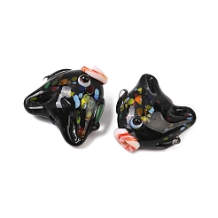 手作りランプワークビーズ  魚  ブラック  17~19x19~21x10~11mm  穴：1.4mm&nbsp;LAMP-T023-16L