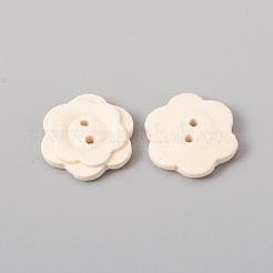 2穴天然木ボタン  縫製用  染色されていない  花  バリーウッド  20x4.5mm  穴：2mm&nbsp;WOOD-E010-16
