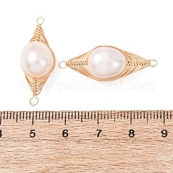 Copper Herringbone Wire-Wrapped Natural Pearl Potato Links Connector Charms&nbsp;KK-Z152-03G-02