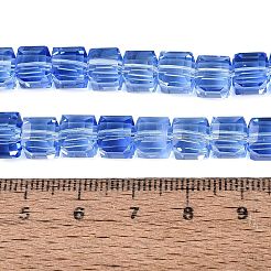 透明ガラスビーズ連売り  キューブ  多面カット  藤紫色  7x7x6.5~7mm  穴：1.2~1.6mm  約96~101個/連  25.39~28.54インチ（64.5~72.5cm）&nbsp;GLAA-R041-8x8mm-A12