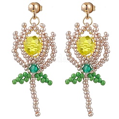 Glass Seed Beads Dangle Stud Earrings&nbsp;EJEW-MZ00326-02