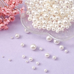 300個6サイズabsプラスチックイミテーションパールラウンドビーズ  穴がないビーズ  ベージュ  2~8mm  約50個/スタイル&nbsp;MACR-YW0002-67
