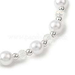 丸型ABSプラスチック模造真珠ビーズブレスレット  女性用ストレッチブレスレット  ホワイト  ビーズ：3~6mm  内径：2-1/4インチ（5.6cm）&nbsp;BJEW-JB12838