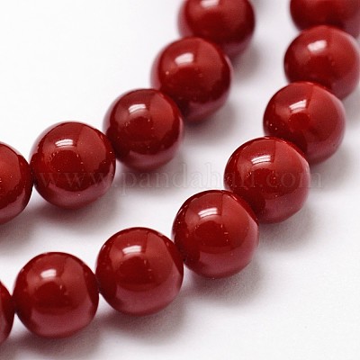 シェルパールビーズ連売り  グレードA  ラウンド  暗赤色  6mm  穴：1mm  約62個/連  16インチ&nbsp;BSHE-L026-01-6mm-1
