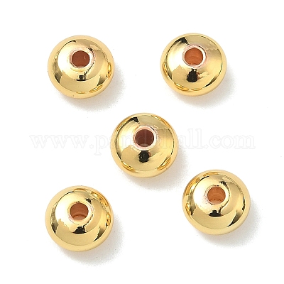 真鍮ビーズ  ロンデル  ラックめっき  カドミウムフリー＆鉛フリー  18KGP本金メッキ  7x4mm  穴：1.6mm&nbsp;KK-I476-30C-G-1