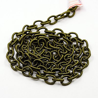 手作りナイロンアズキチェーンループ  オーバル  オリーブドラブ  8~9x11~13x2mm  85cm/連について  33.5インチ&nbsp;EC-A001-31-1