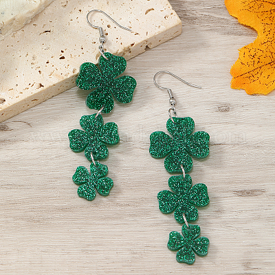 Shiny Acrylic Clover Dangle Stud Earrings&nbsp;HR9166-1-1