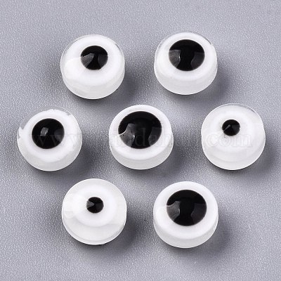 樹脂ビーズ  フラットラウンド  ナザールボンジュウ  透明  6x4mm  穴：1.5mm&nbsp;RESI-S339-4x6-03-1