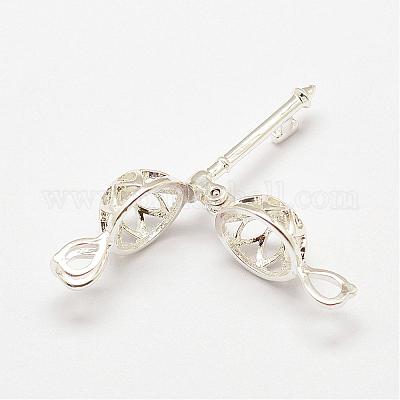 真鍮製アロマペンダント  ケージペンダント  キー  カドミウムフリー＆鉛フリー  銀色のメッキ  36x10x11mm  穴：2x3mm  インナーサイズ：8mm&nbsp;KK-P100-20S-RS-1