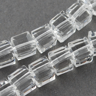 ガラスビーズ連売り  多面カット  キューブ  透明  3~3.5x3~3.5x3~3.5mm  穴：1mm  95~98個/連  10.62~11.02インチ（27~28cm）&nbsp;GLAA-R041-3x3mm-24-1