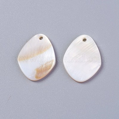 淡水シェルペンダント  オーバル  ホワイト  20x15x1.5~2mm  穴：1.5mm&nbsp;SHEL-S249-18-1