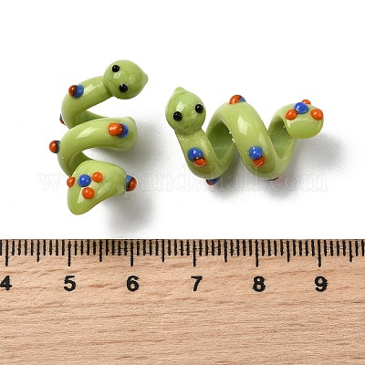 手作りのランプワークエナメルビーズ  ヘビ  バンピー  黄緑  27.5~31.5x15~20x14~16mm  穴：5~6mm&nbsp;LAMP-K039-35E-1