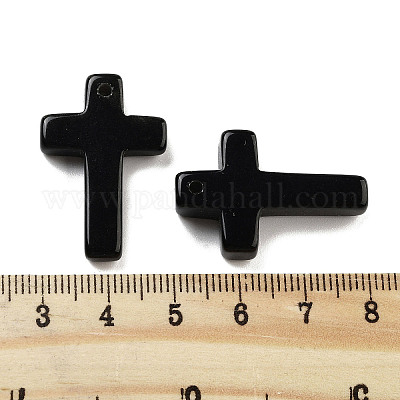 天然石オブシディアンペンダント クロスチャーム 30.5x20x6mm 穴：1.4
