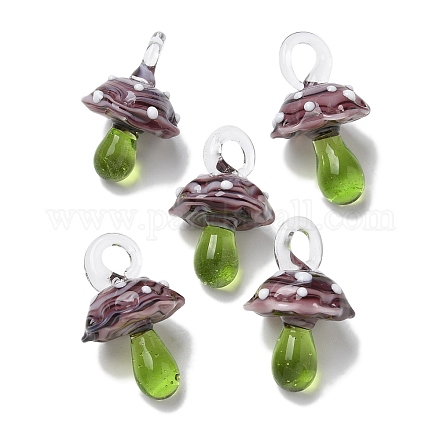手作りランプワークペンダント  バンピー  キノコ  ココナッツブラウン  24.5~29.5x15~18.5mm  穴：2~5mm&nbsp;LAMP-M021-01I-1