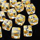 透明印刷アクリルビーズ  フルーツ模様の四角  レモン模様  16x16x16mm  穴：3mm&nbsp;MACR-S374-08A-02-1