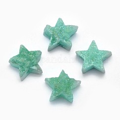 電気メッキ天然石ドゥルージークォーツチャーム  スター  虹メッキ  12~12.5x13x5~7mm  穴：0.8mm