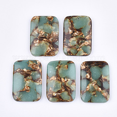 Assembled Natural Bronzite and Synthetic Aqua Terra Jasper Pendants, Impression Jasper, Rectangle, Pale Turquoise, 47x32x7.5mm, Hole: 1.4mm