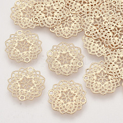 Brass Links connectors, Etched Metal Embellishments, Long-Lasting Plated, Cadmium Free & Nickel Free & Lead Free, Flower, Light Gold, 13.5x0.3mm, Hole: 1.2mm