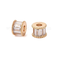Brass Glass Beads, Nickel Free, Column, Clear, 7x5mm, Hole: 2.8mm