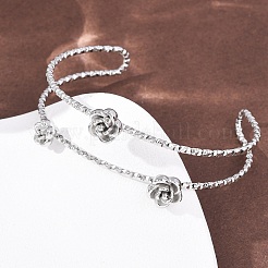 女性用304ステンレススチールカフバングル  花バラ  ステンレス鋼色  内径：2.50x1.89インチ（6.35x4.8cm）&nbsp;BJEW-P377-03P