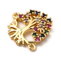 Brass Pave Colorful Cubic Zirconia Tree of Life Connector Charms&nbsp;KK-I360-032G