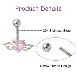 5Pcs 5 Styles Heart Teardrop 304 Stainless Steel Pearl Pink Cubic Zirconia Curved Barbell Belly Rings&nbsp;AJEW-CJ0001-58