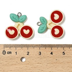 樹脂チャーム  鉄ループ付き  チェリーチャーム  レッド  23.5x24x5mm  穴：2mm&nbsp;LS-RESI-I343-04A