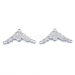 変色しない201ステンレススチールシャンデリア部品リンク  花  ステンレス鋼色  20x40x1.5mm  穴：2mm&nbsp;STAS-N098-211P