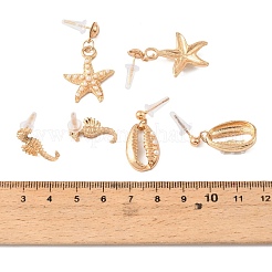 オーシャンアロイスタッドピアスセット  ラインストーンとプラスチックパール  ゴールドカラー  18~36x10~20mm&nbsp;AL-H003-01B-G