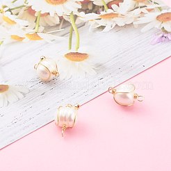 天然養殖淡水パールペンダント  真鍮製のビーズと銅線  ラウンド  ゴールドカラー  19.5x10~12x10.5~11mm  穴：1.8mm&nbsp;PALLOY-JF00673-04